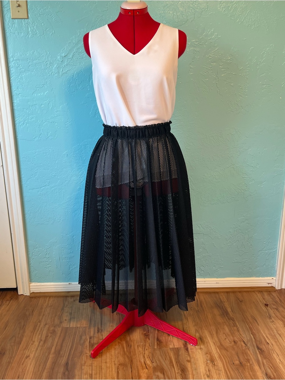 Tomas Maier Black Mesh Midi Skirt